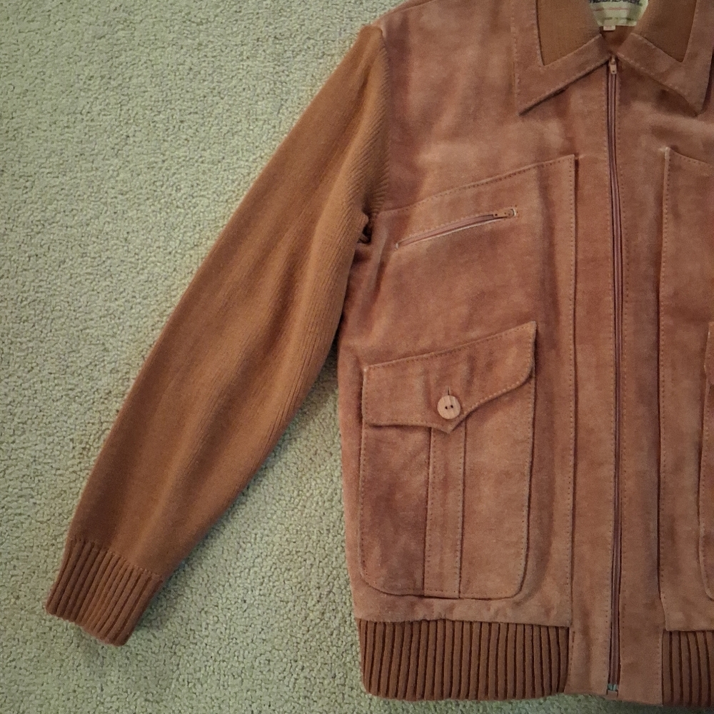 SOLD Vintage WINDBREAKER Suede Knit Bomber Jacket - 100% Cow Hide - Picture 2 of 15